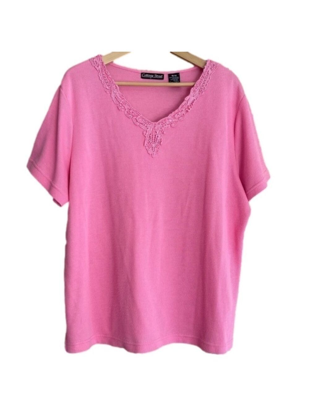 Vintage Cottage Street lace trim pink knit plus size 1X top